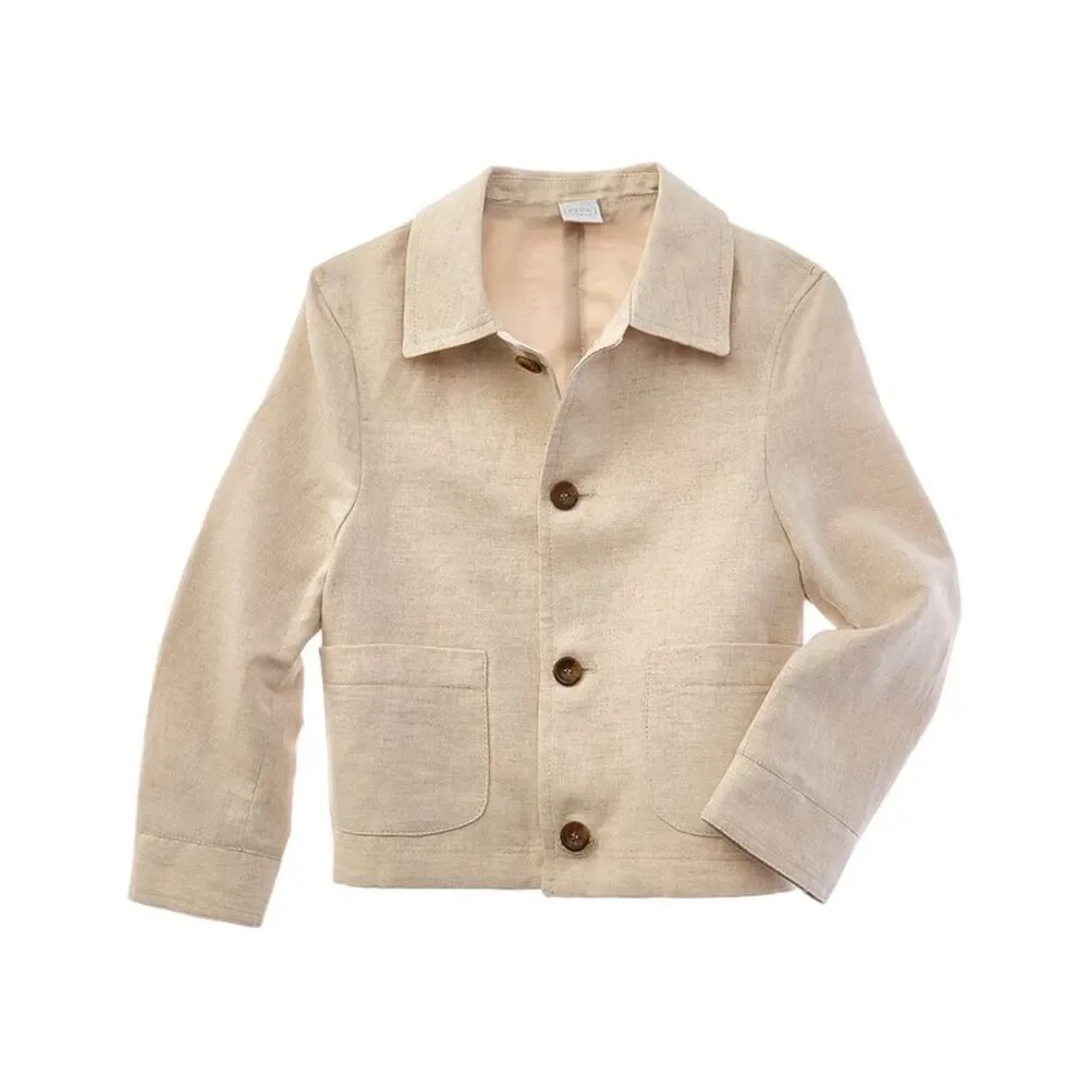 Pepa London Girls Polo Collar Button Down Linen Jacket